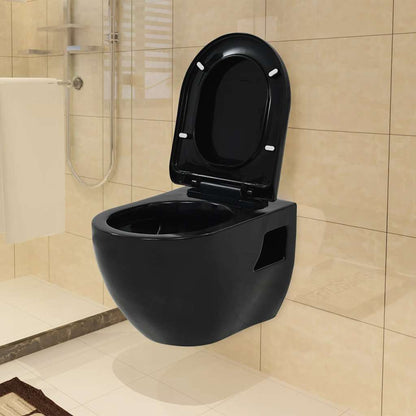 Wall-Hung Toilet with Concealed Cistern Ceramic Black