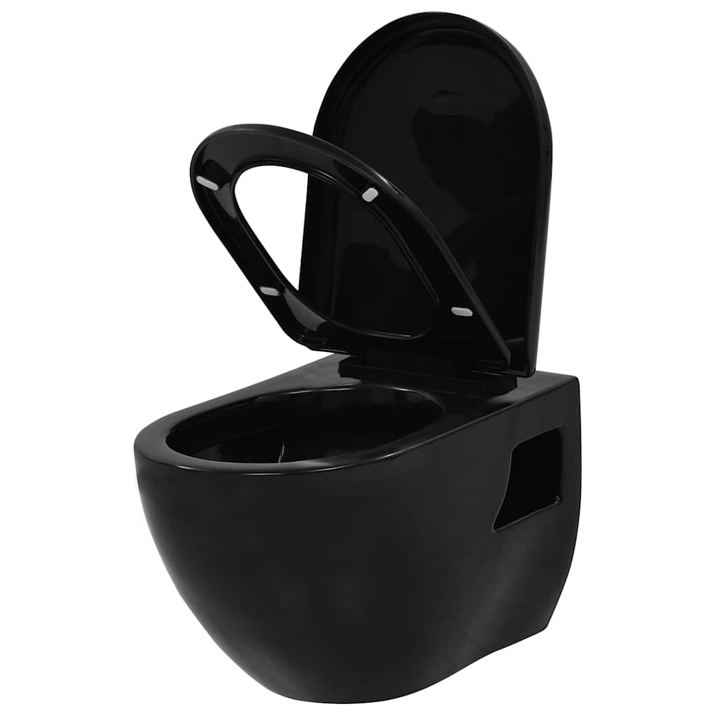 Wall-Hung Toilet with Concealed Cistern Ceramic Black