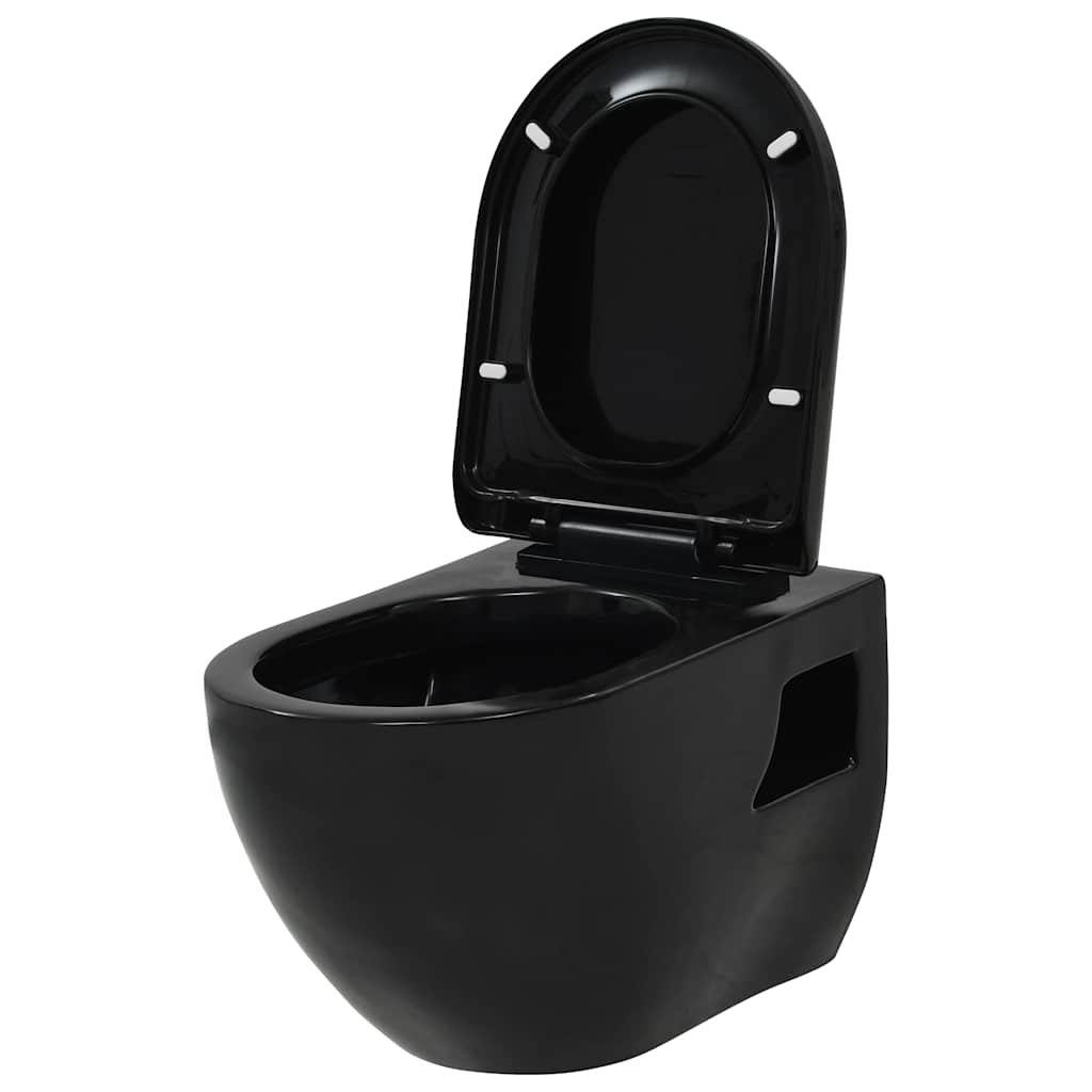 Wall-Hung Toilet with Concealed Cistern Ceramic Black