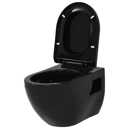 Wall-Hung Toilet with Concealed Cistern Ceramic Black