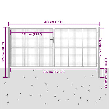 Garden Gate Galvanised Steel 400x175 cm Silver
