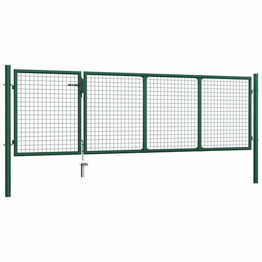 144305 vidaXL Garden Gate Steel 350x100 cm Green