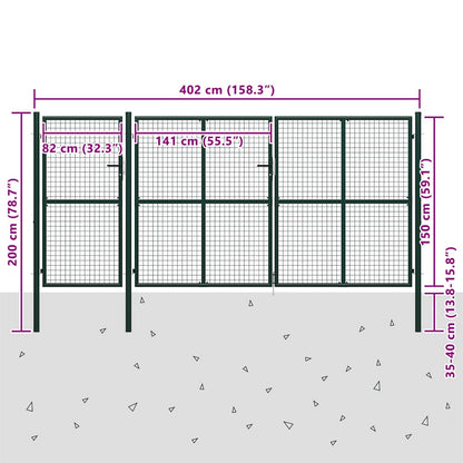 Garden Gate Steel 400x150 cm Green