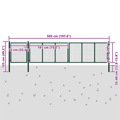144316 vidaXL Garden Gate Steel 500x75 cm Green