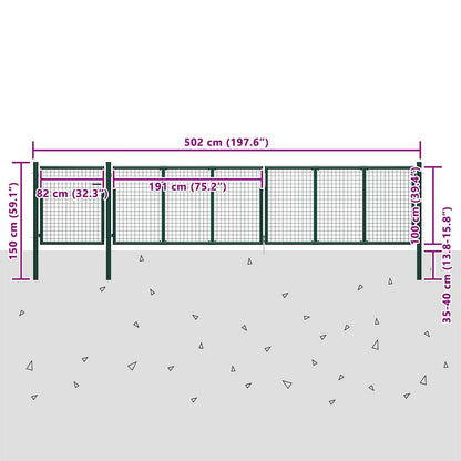 144317 vidaXL Garden Gate Steel 500x100 cm Green