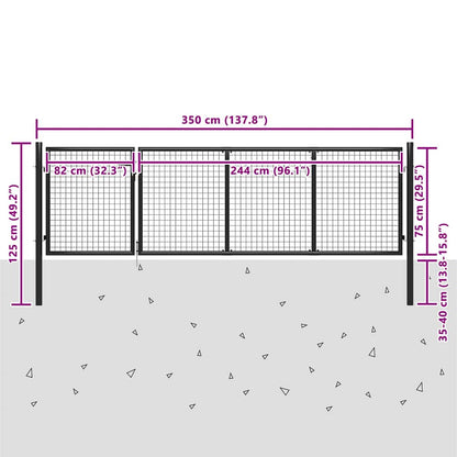 Garden Gate Steel 350x75 cm Anthracite