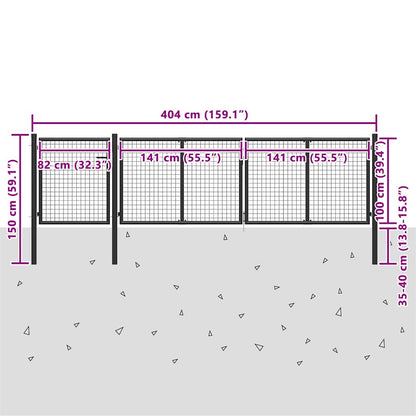 Garden Gate Steel 400x100 cm Anthracite