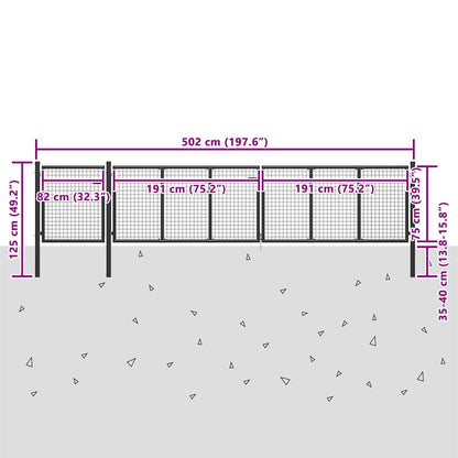 Garden Gate Steel 500x75 cm Anthracite