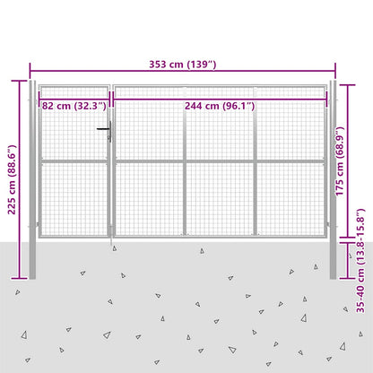 Garden Gate Steel 350x175 cm Silver