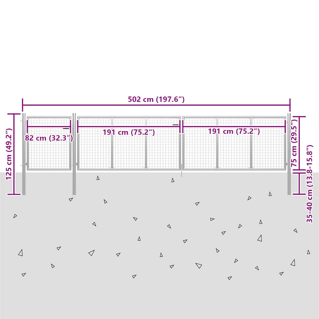 Garden Gate Steel 500x75 cm Silver