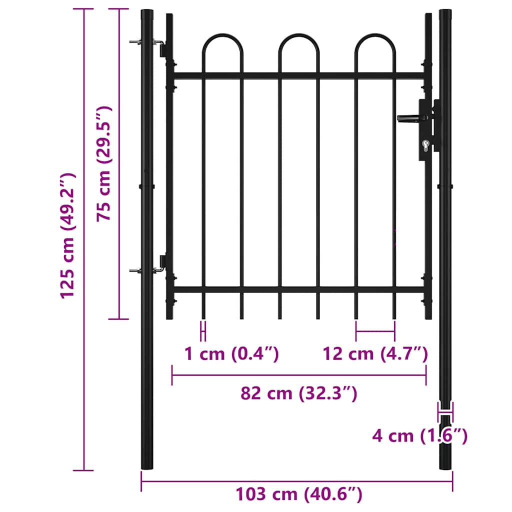 Single Door Fence Gate BOXTEL with Hoop Top 100 x 75 cm