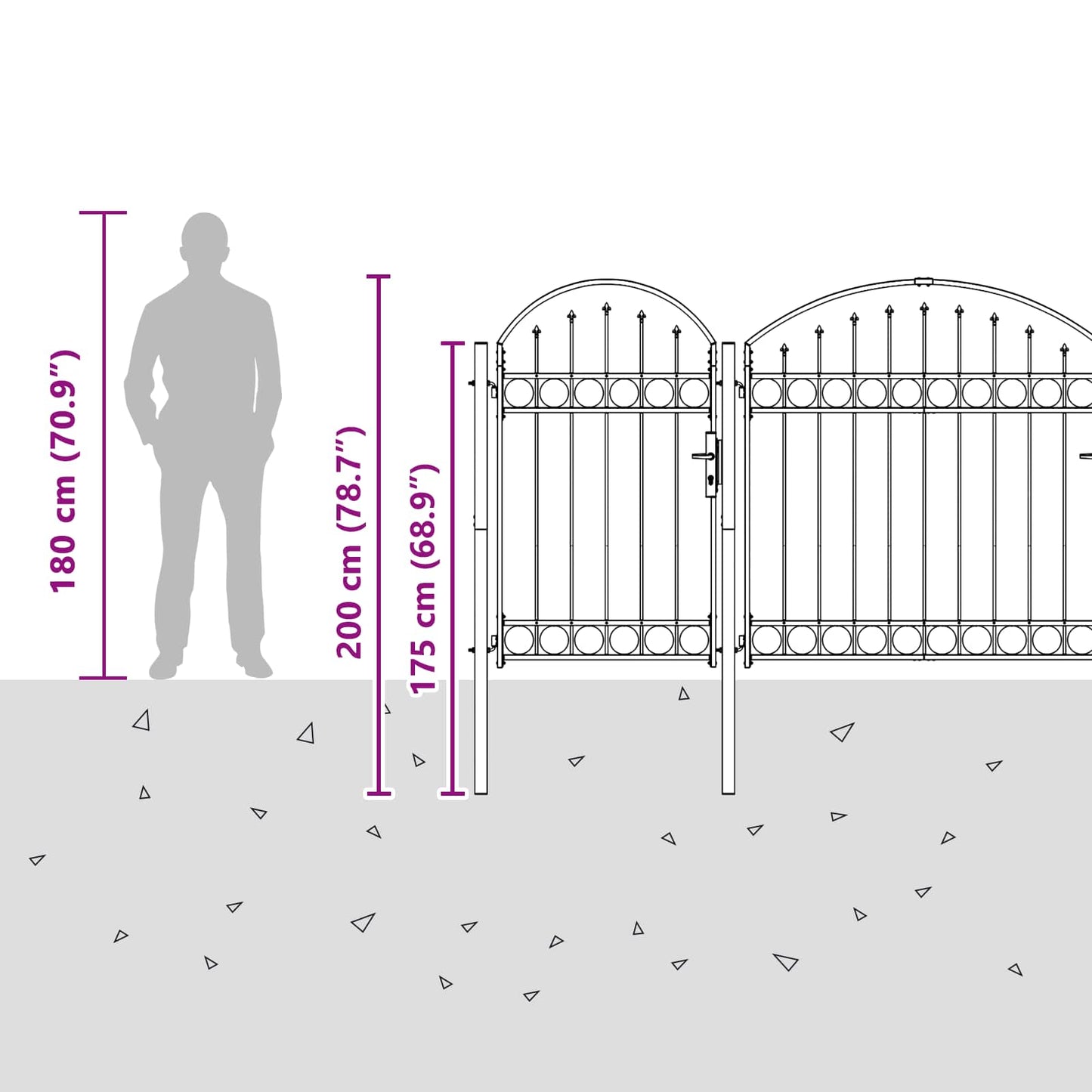 Garden Fence Gate with Arched Top ASSEN 200 x 400 cm Steel