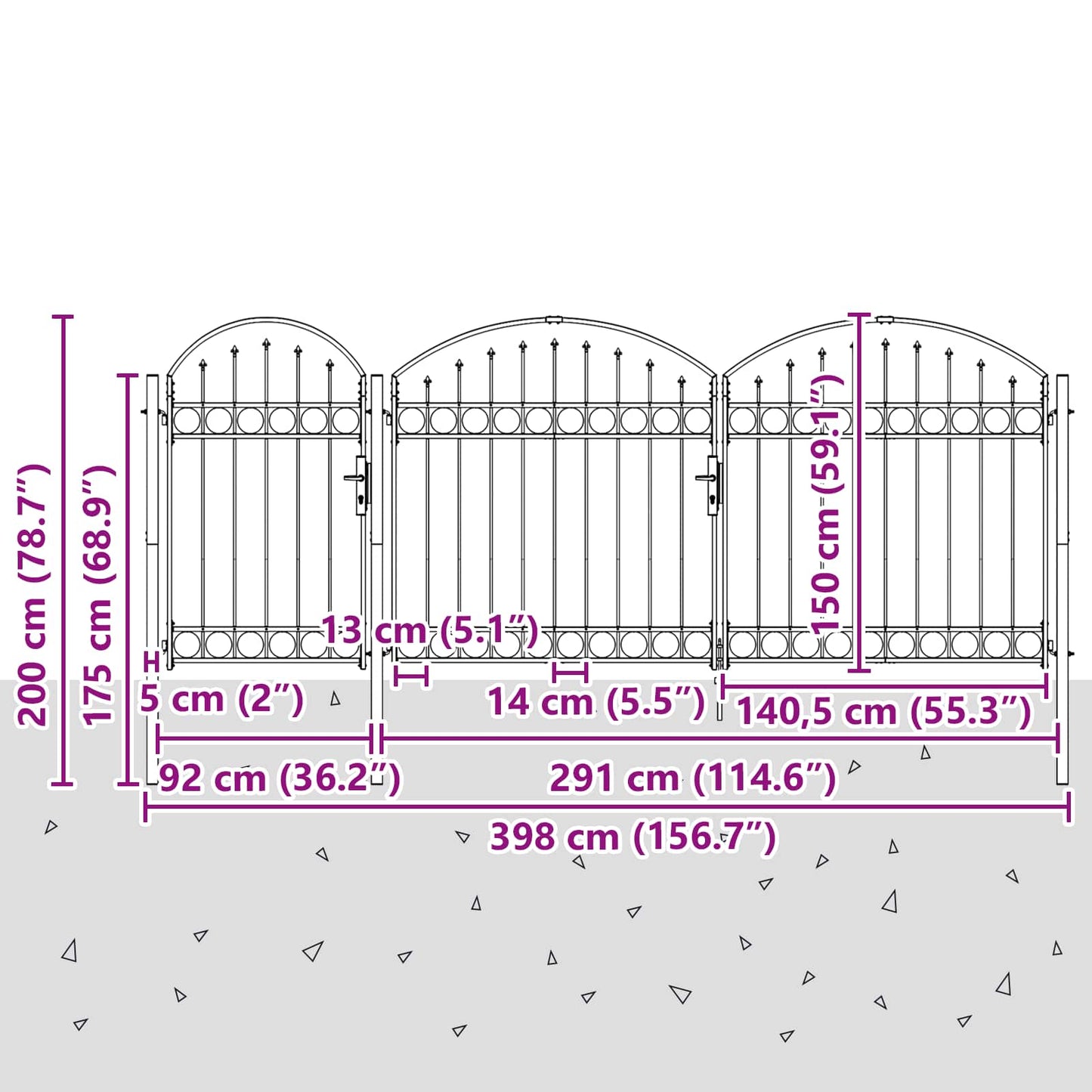 Garden Fence Gate with Arched Top ASSEN 200 x 400 cm Steel