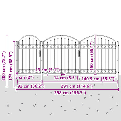 Garden Fence Gate with Arched Top ASSEN 200 x 400 cm Steel