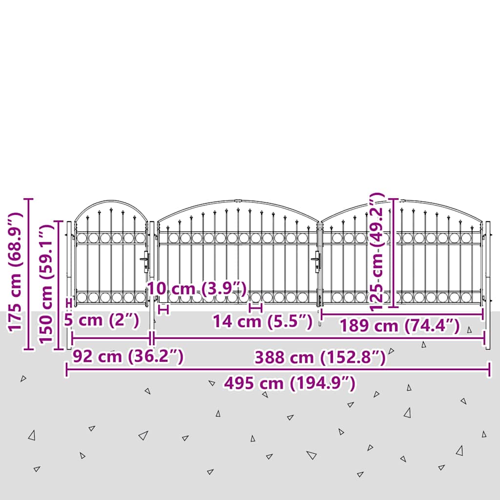 Garden Fence Gate with Arched Top Steel 1.75x5 m Black