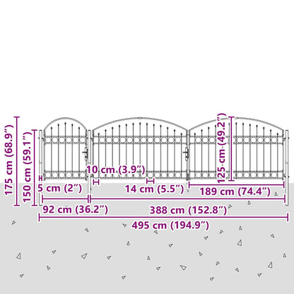 Garden Fence Gate with Arched Top Steel 1.75x5 m Black
