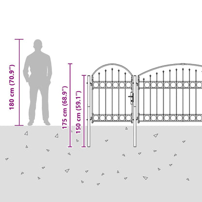 Garden Fence Gate with Arched Top Steel 1.75x5 m Black