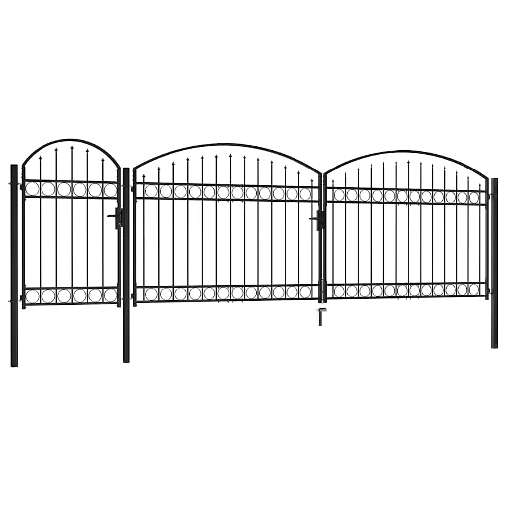 Garden Fence Gate with Arched Top Steel 2x5 m Black