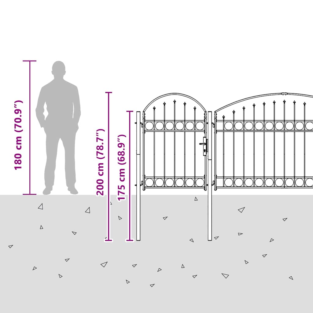 Garden Fence Gate with Arched Top Steel 2x5 m Black