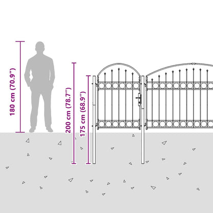 Garden Fence Gate with Arched Top Steel 2x5 m Black