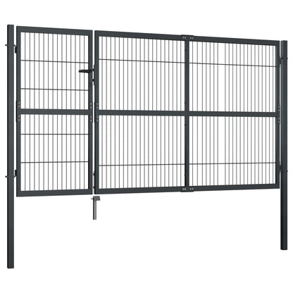 Garden Gate with Posts Steel 350x140 cm Anthracite