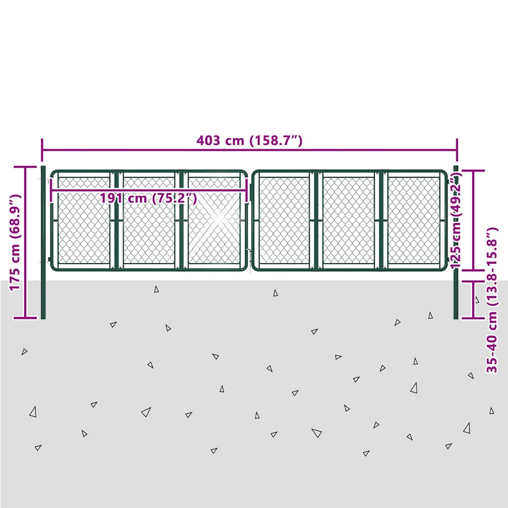 144416 vidaXL Garden Gate Steel 400x125 cm Green
