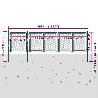 144445 vidaXL Garden Gate Steel 400x100 cm Green