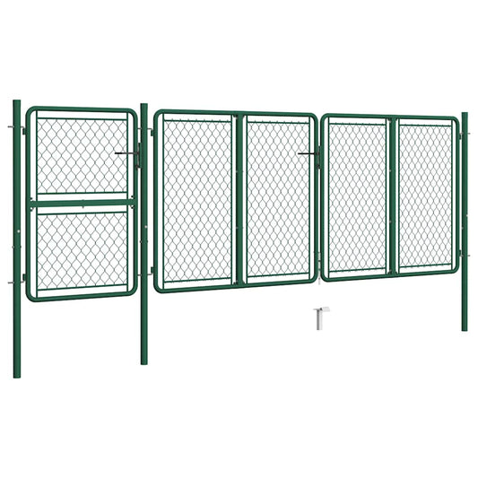 144446 vidaXL Garden Gate Steel 400x125 cm Green