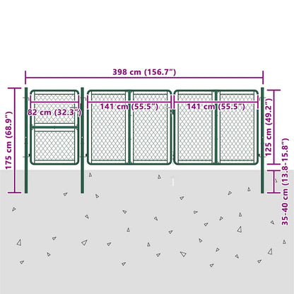 144446 vidaXL Garden Gate Steel 400x125 cm Green