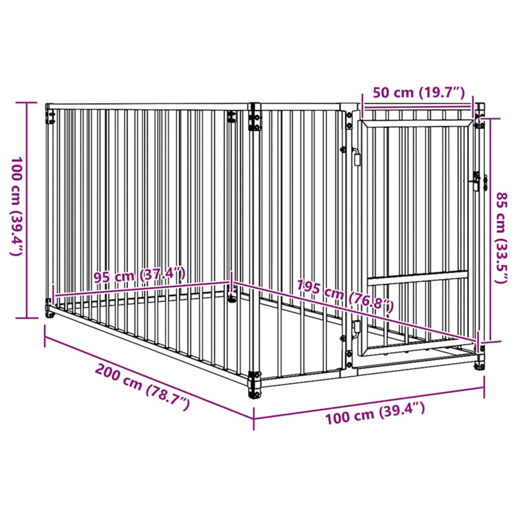 Dog Kennel | Silver | Steel | Medium | Durable | Dog Kennel | Rectangular