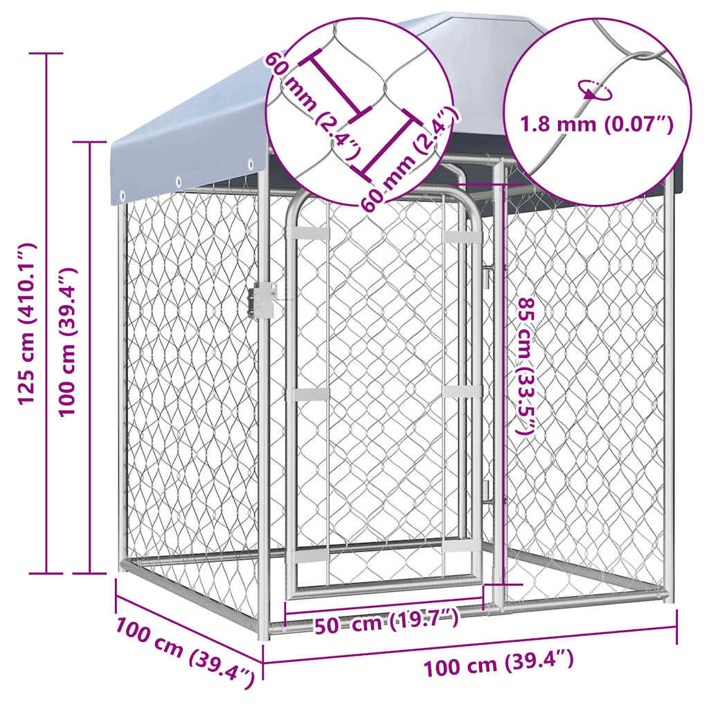 144491 vidaXL Outdoor Dog Kennel with Roof 100x100x125 cm