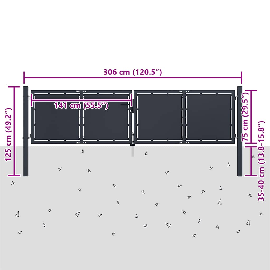 144523 vidaXL Garden Gate Steel 300x75 cm Anthracite