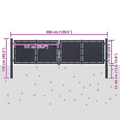 144523 vidaXL Garden Gate Steel 300x75 cm Anthracite