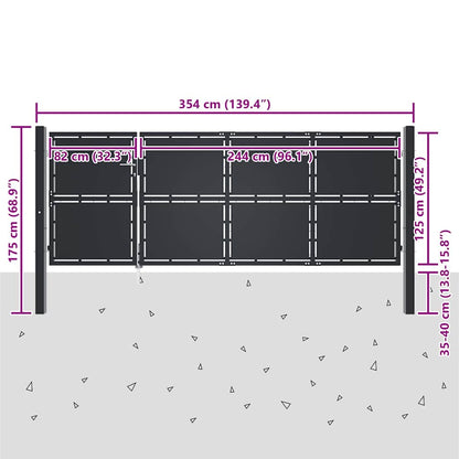 144537 vidaXL Garden Gate Steel 350x125 cm Anthracite