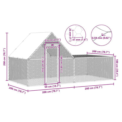 Chicken Coop 4x2x2 m Galvanised Steel