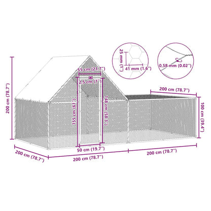 Chicken Coop 4x2x2 m Galvanised Steel