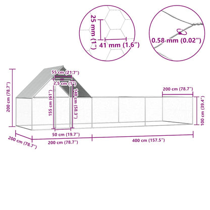 144557 vidaXL Chicken Coop 6x2x2 m Galvanised Steel
