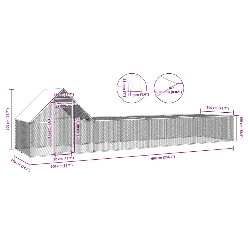 Chicken Coop 8x2x2 m Galvanised Steel