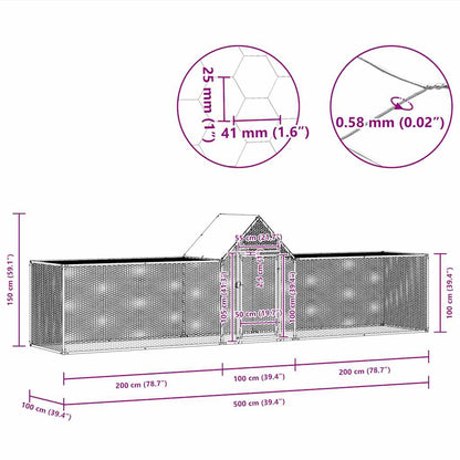 Chicken Coop 5x1x1.5 m Galvanised Steel