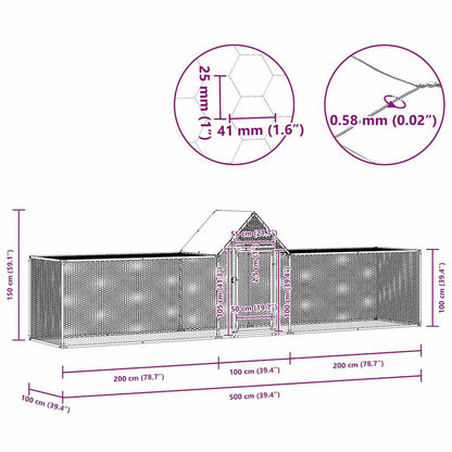 Chicken Coop 5x1x1.5 m Galvanised Steel