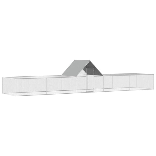 Chicken Coop | Silver | Galvanised Steel | 10x2x2 m | Sturdy