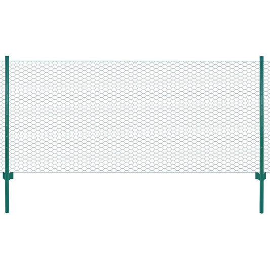 144603 vidaXL Wire Mesh Fence with Posts Steel 25x0,5 m Green