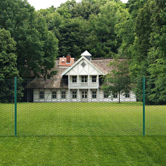 144605 vidaXL Wire Mesh Fence with Posts Steel 25x1 m Green