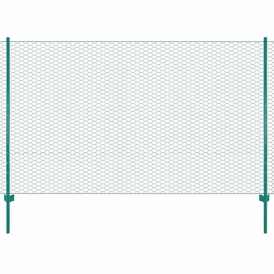 144612 vidaXL Wire Mesh Fence with Posts Steel 25x2 m Green
