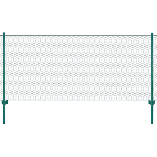 144614 vidaXL Wire Mesh Fence with Posts Steel 25x0,75 m Green