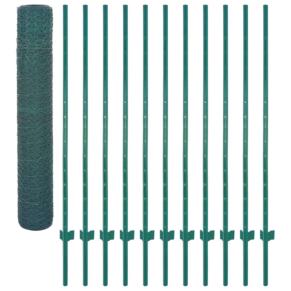Wire Mesh Fence with Posts Steel 25x1.5 m Green