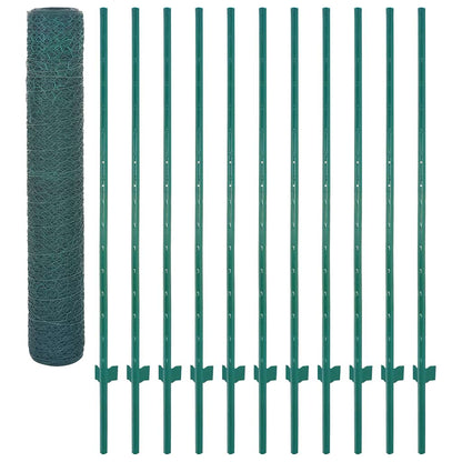 Wire Mesh Fence with Posts Steel 25x1.5 m Green