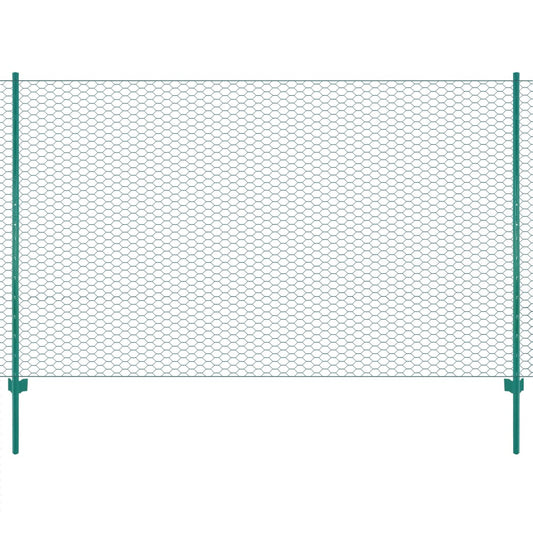 144617 vidaXL Wire Mesh Fence with Posts Steel 25x2 m Green