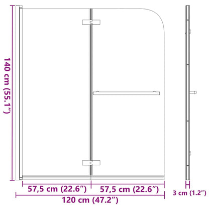 Folding Shower Enclosure 2 Panels ESG 120x140 cm