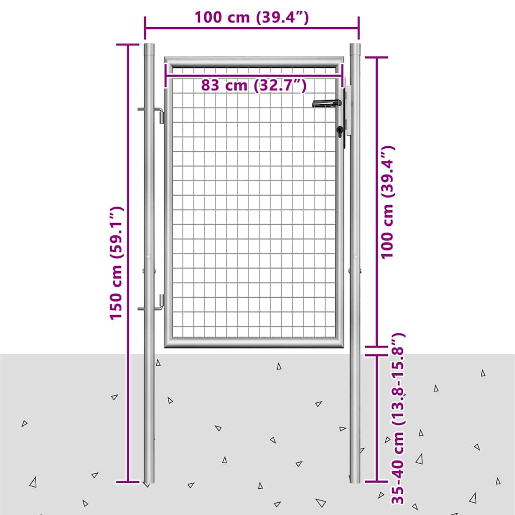 Garden Gate Galvanised Steel 100x100 cm Silver